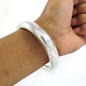 Indian Artisan Jewelry 925 Solid Sterling Silver Bangle Open W1