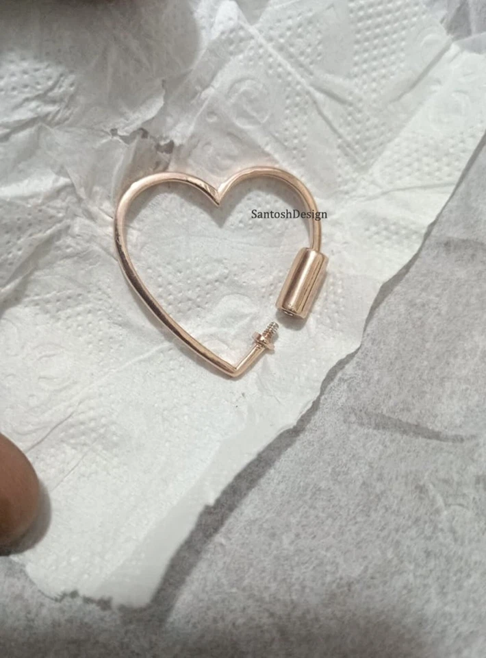 Designer Heart Silver Carabiner Lock Clasp,Handmade Lock Jewelry - Image 1 of 1