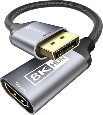 Reborn DisplayPort 1.4 to HDMI 2.1 Adapter 8K@60Hz/4K@120Hz Unidirectional DP Ma