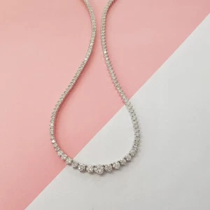 Moissanite Graduated 3 Prong Tennis Necklace 30ct 14k White Gold D VVS2 - Picture 1 of 5