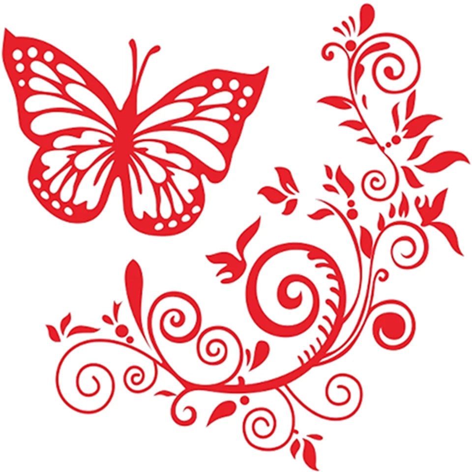 Red Butterfly Flower Vinyl Sticker Car Van Laptop Mirror Wall Art Window Decals - Image 1 of 4