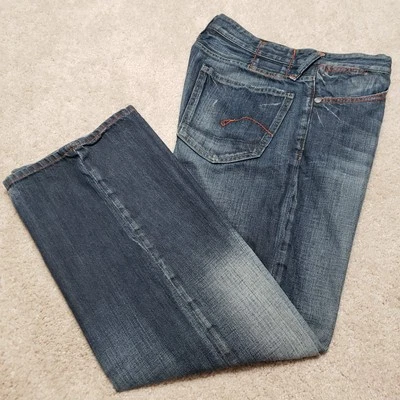 G Star Jeans Mens 33x30 Blue Core Regular Raw Distressed Denim Button Fly Pants - Image 1 of 4