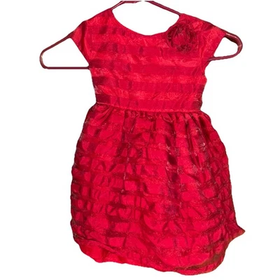 Girls George Size 4 Red Sleeveless Pullover Buttoned Lace Layered Rose Bow Dress - Image 1 of 4