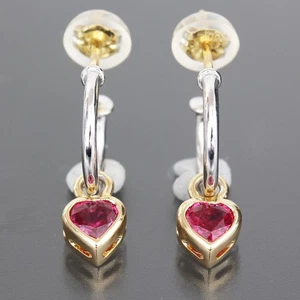 MOUAWAD Heart Ruby Hoop Earrings Au750 K18YGWG E1868 - Picture 1 of 5