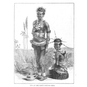 ZULU WAR Two of the Zulu King's Dancing Girls - Antique Print 1879 - Picture 1 of 1