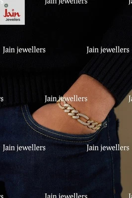 6 - 10 Ct H-I/SI Real Natural Round Cut Diamonds Men's Bracelet 18 Kt Gold - Image 1 of 4