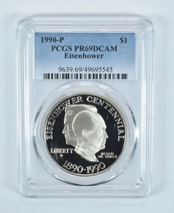 1990-P Eisenhower Commemorative $1 PR69 DCAM PCGS Blue Label *0865 - Picture 1 of 5