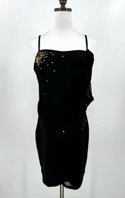 Vestido Blusa La Coquette Mandalay Negro Gasa Drapeado Lentejuelas Doradas Talla 10 Foto 1 de 4