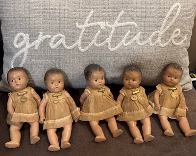 5 Madame Alexander All Original 7” 1930s Composition DIONNE QUINTUPLET Dolls Tag - Image 1 of 4