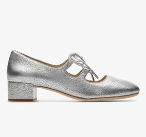 Clarks Orabella Sofia Shoes Size 4D Metallic Silver Leather Lace Up New - Picture 1 of 7