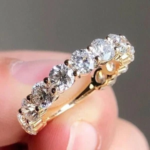 2,5 kt runder D Moissanit Halbhochzeit Ewigkeit Bandring 14 kt Gelbgold plattiert - Bild 1 von 9