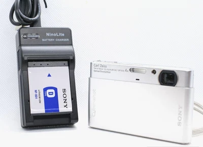 SONY CyberShot DSC-T77 Silver Digital Camera With Battery, Charger Japanese only - image 1 of 4