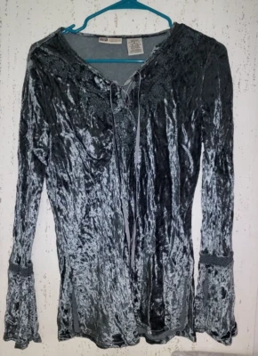 Camisa feminina Faded Glory veludo esmagado prata cinza manga faisão tamanho grande - Imagem 1 de 4