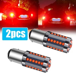 2x Universal 1157 Red LED Strobe Flash Bright Brake Tail Light Stop Parking Bulb - Picture 1 of 12