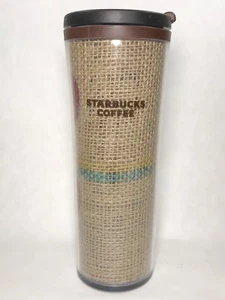 STARBUCKS 2010 BURLAP Coffee Bean Bag 16 oz Travel MUG Tumbler Acrylic - Picture 1 of 9