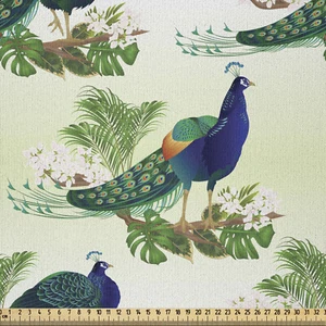 Pfau Microfaser Stoff als Meterware Strauß und Monstera Kunst - Bild 1 von 16