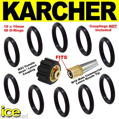 KARCHER HD & HDS RONDELLE GUARNIZIONI IN GOMMA GUARNIZIONI GUARNIZIONI TUBO LANCIA CONNETTORE 10 O'RINGS