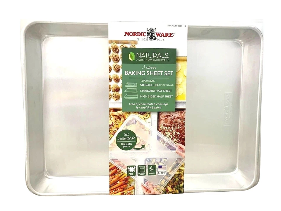 Juego de sábanas para hornear de aluminio Nordic Ware Naturals 3 piezas 2 medias hojas 1 tapa de almacenamiento Foto 1 de 4