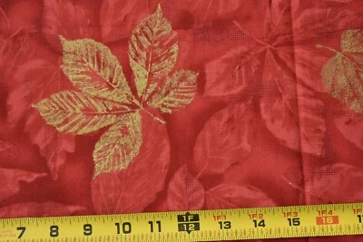 By 1/2 Yd, Metallic-Gold & Red Leaves on Marbled Red Quilt Cotton, Concord,P2261 - Image 1 of 4