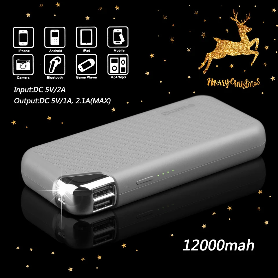 Banco de alimentación cargador LED de batería externa portátil doble USB 12000mAh EE. UU. para teléfono Foto 1 de 4