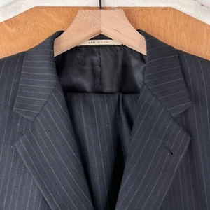 Burberry Suit Mens 42S Black Pinstripe 3 Button 100% Wool Pants 30x28 3/2 Roll - Picture 1 of 24