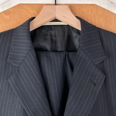 Burberry Suit Mens 42S Black Pinstripe 3 Button 100% Wool Pants 30x28 3/2 Roll - Image 1 of 4