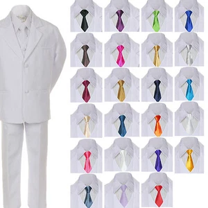 6pc Boy Kids Teen White Formal Wedding Party Suits Tuxedo Satin Necktie sz 8-20 - Picture 1 of 24