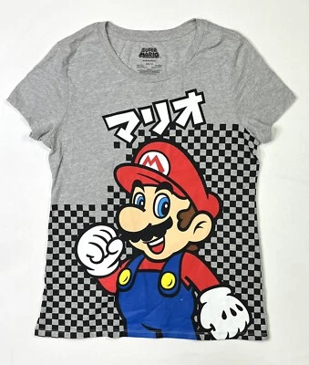 Camiseta Super Mario Junior Mujer XXL 19 Gris Escritura Japonesa Nintendo Foto 1 de 4