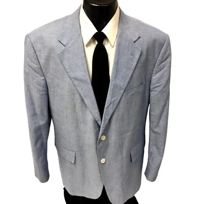 Adolfo Men's CHAMBRAY Cotton Sport Coat Blue Jacket Tropical Boating Blazer 44 R - Image 1 of 4