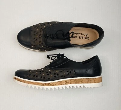 Oxford Chelsea Crew Etiqueta Negra Dallas Bordado Cuero Negro Con Cordones Talla 9 Foto 1 de 4