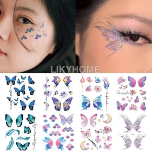 Glitter Butterfly Tattoo Waterproof Temporary Face Body Art Stickers Party Kids - Picture 1 of 13