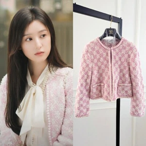 NWT CHENAL 23P Pink Ecru Check Knit Jacket FR38 - Picture 1 of 15