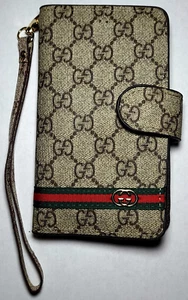 VINTAGE BROWN COLOR FABRIC GC PRE-OWNED PHONE CASE MADE IN ITALY - Zdjęcie 1 z 5