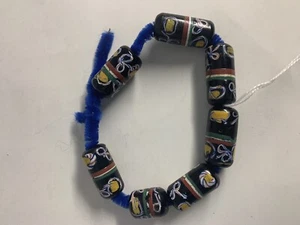 Venetian Murano Millefiori Trade GlasBeads Black with yellow blue red cane inset - Picture 1 of 6