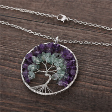 Tree Of Life Pendant Fluorite Necklace Crystal Quartz Chip Stone Silver Gift 5cm
