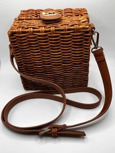 Paco Martinez PE Brown Wicker Woven Basket Crossbody Handbag Purse *Minor Wear* - Picture 1 of 18