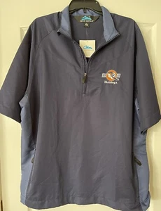 Mens Tri-Mountain MS Bulldogs Navy 2 Tone Zip Short Sleeve Shirt Size Large NEW - Picture 1 of 6