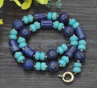 Colar de contas Rondelle turquesa cilindro redondo lápis-lazúli natural pedra preciosa - Imagem 1 de 4
