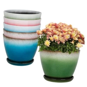 Garden Plastic Round 8" Planters for Indoor Plants - Set of 6 Multicolor - Picture 1 of 7