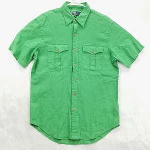 Vintage Polo Ralph Lauren Shirt Mens Medium Green Linen Short Sleeve Button-Up - Picture 1 of 11