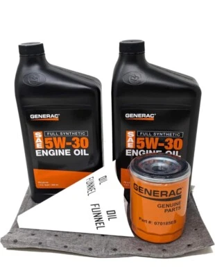 Generac 5W-30 Full Synthetic Oil Change Kit 2 Quarts oil and Filter OEM Funnel