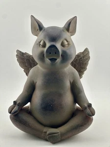 Zen Yoga Handpainted Rustic Winged Pig Decorative Figurine 6.75" - Picture 1 of 15