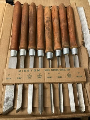 Vtg Lot of 8 Chisel Gouge Wood Lathe Turning Tools by DISSTON PORTER  Set - Image 1 of 4