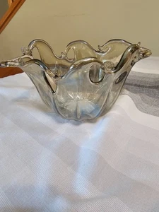 Murano white crystal tan bowl hand made in Italy Mint Perfect Condition Glass - Picture 1 of 7