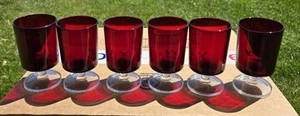 6er Set Vintage LUMINARC Cavalier Rubinrot Fuß Weingläser Arcoroc - Bild 1 von 2