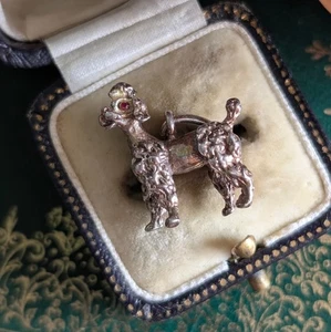 Vintage Silver Poodle Charm Pendant Dog Red Eyes - Picture 1 of 6