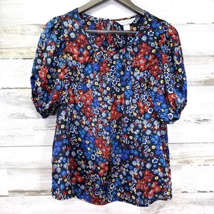 Christopher & Banks Womens Black Floral Puff Short Sleeve Oversized Blouse PM - Picture 1 of 7