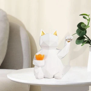 Resin Cat Statue New Year Gift Animal Sculpture for Desk Bedroom Living Room - Picture 1 of 7