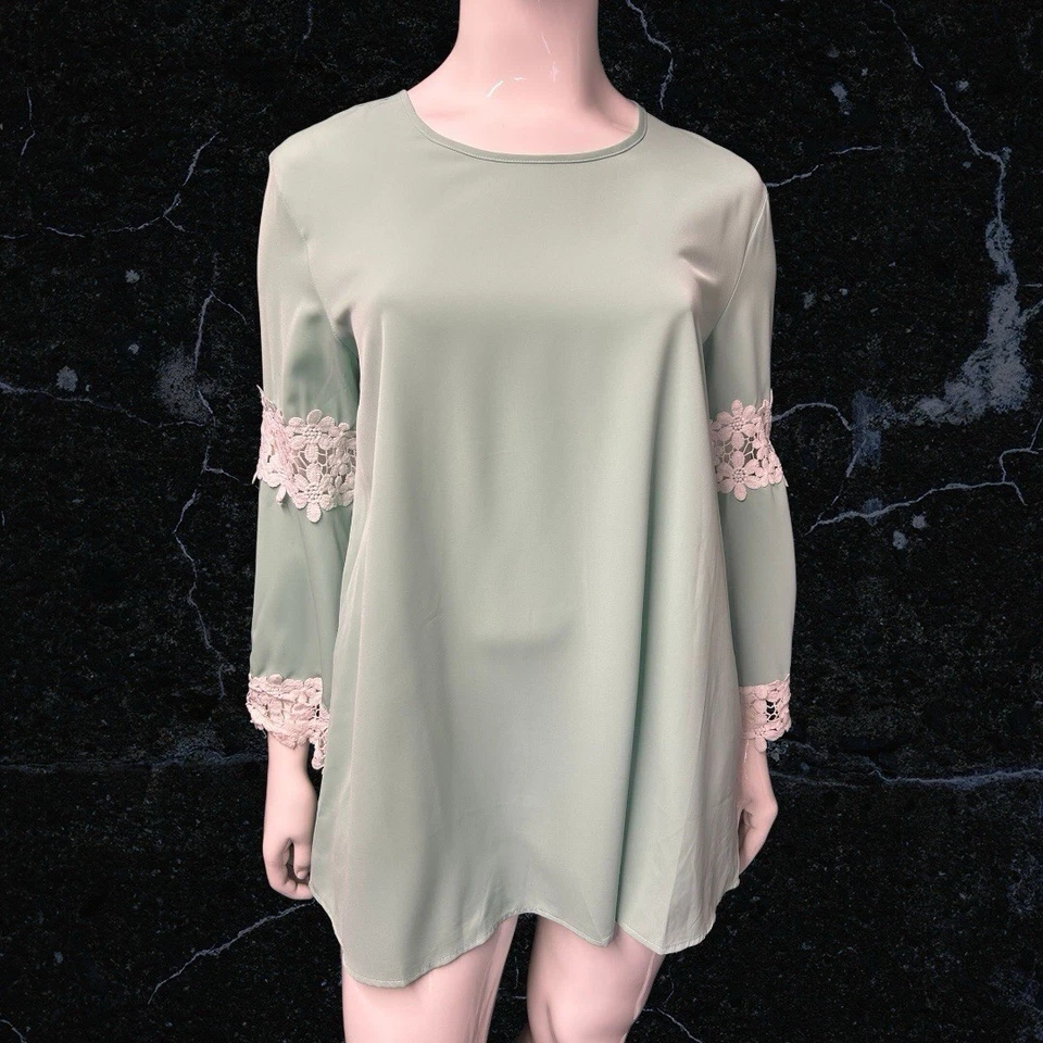 BNIP Shein Sage Green Tunic With Lace Parts Size 1XL ( Uk 18 )  - Image 1 of 1