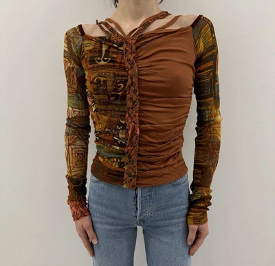 Vintage Save The Queen Mesh y2k Rare Boho Nylon Top Long Sleeve Vintage Italy - Image 1 of 4